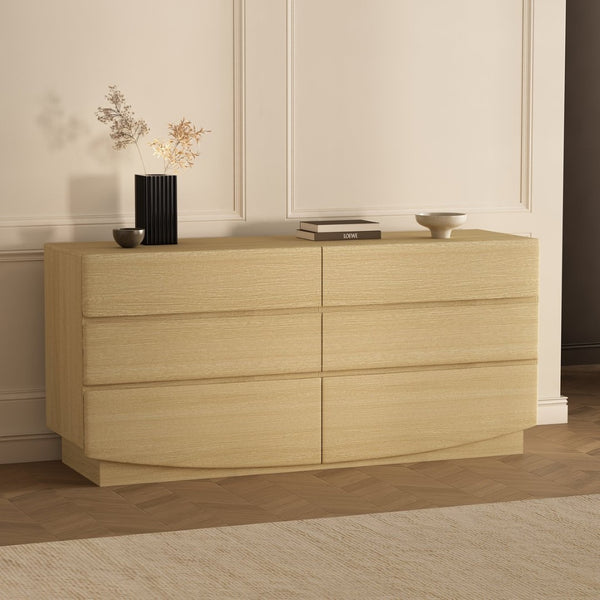 English Elm Dresser with Six Handle-free Drawers in Warm Wood Grain Laminate for Modern Bedrooms Oak B365S00170