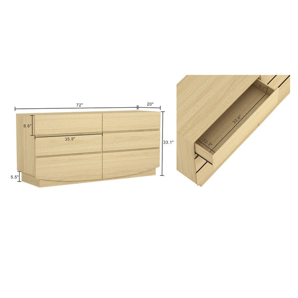 English Elm Dresser with Six Handle-free Drawers in Warm Wood Grain Laminate for Modern Bedrooms Oak B365S00170