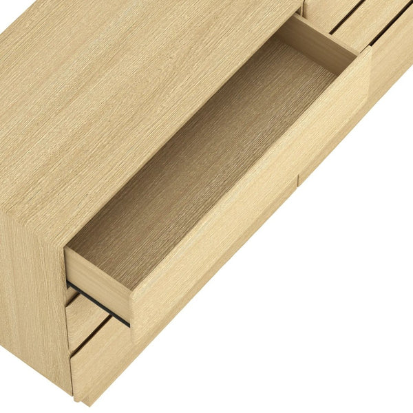 English Elm Dresser with Six Handle-free Drawers in Warm Wood Grain Laminate for Modern Bedrooms Oak B365S00170