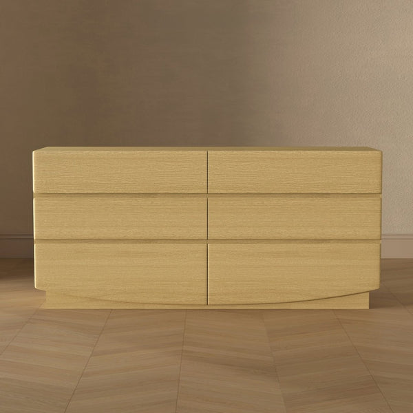 English Elm Dresser with Six Handle-free Drawers in Warm Wood Grain Laminate for Modern Bedrooms Oak B365S00170