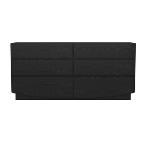 English Elm Dresser with Six Handle-free Drawers in Warm Wood Grain Laminate for Modern Bedrooms Black B365S00171