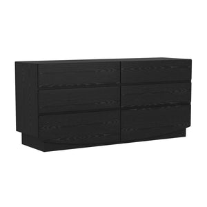 English Elm Dresser with Six Handle-free Drawers in Warm Wood Grain Laminate for Modern Bedrooms Black B365S00171