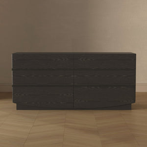 English Elm Dresser with Six Handle-free Drawers in Warm Wood Grain Laminate for Modern Bedrooms Black B365S00171
