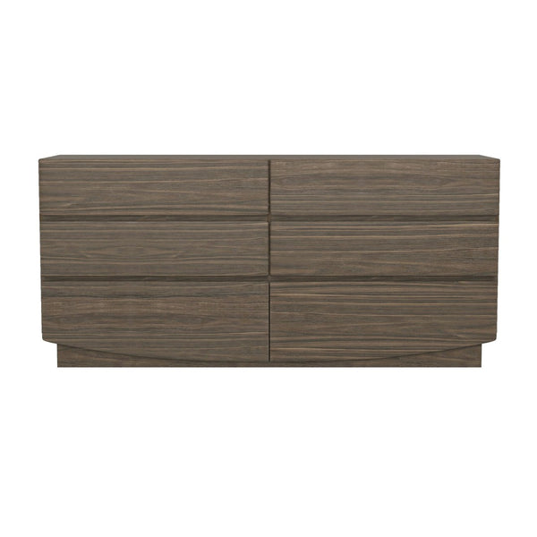 English Elm Dresser with Six Handle-free Drawers in Warm Wood Grain Laminate for Modern Bedrooms Walnut B365S00172