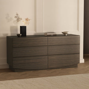 English Elm Dresser with Six Handle-free Drawers in Warm Wood Grain Laminate for Modern Bedrooms Walnut B365S00172