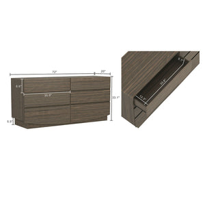 English Elm Dresser with Six Handle-free Drawers in Warm Wood Grain Laminate for Modern Bedrooms Walnut B365S00172