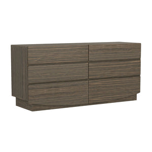 English Elm Dresser with Six Handle-free Drawers in Warm Wood Grain Laminate for Modern Bedrooms Walnut B365S00172