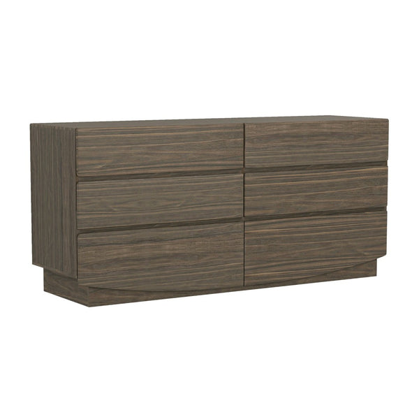 English Elm Dresser with Six Handle-free Drawers in Warm Wood Grain Laminate for Modern Bedrooms Walnut B365S00172