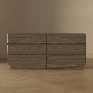 English Elm Dresser with Six Handle-free Drawers in Warm Wood Grain Laminate for Modern Bedrooms Walnut B365S00172