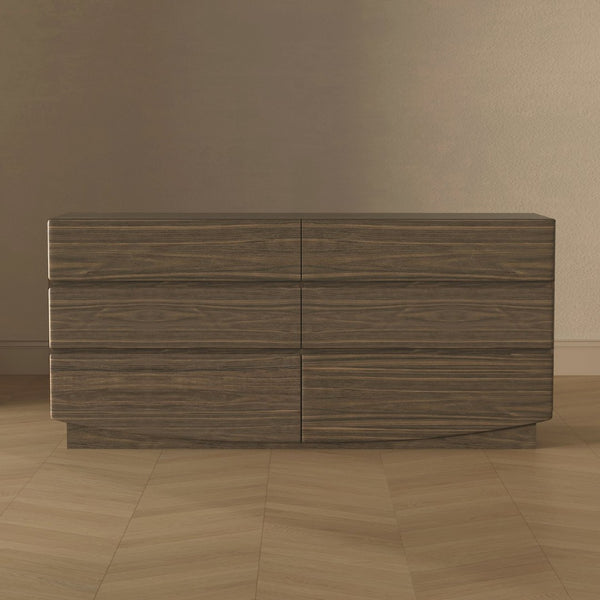 English Elm Dresser with Six Handle-free Drawers in Warm Wood Grain Laminate for Modern Bedrooms Walnut B365S00172