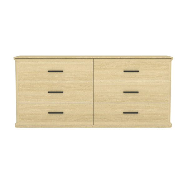 English Elm Dresser with Six Drawers in Warm Wood Grain Laminate for Modern Bedroom Storage Oak B365S00173