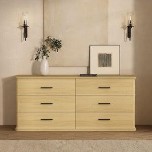 English Elm Dresser with Six Drawers in Warm Wood Grain Laminate for Modern Bedroom Storage Oak B365S00173