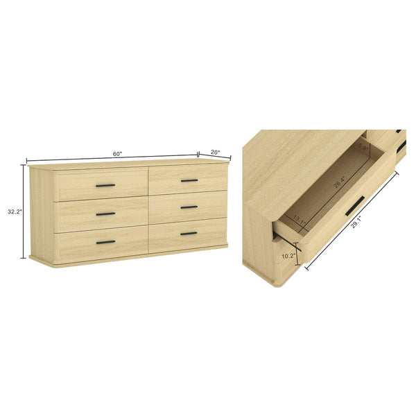 English Elm Dresser with Six Drawers in Warm Wood Grain Laminate for Modern Bedroom Storage Oak B365S00173
