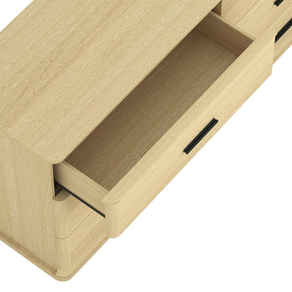 English Elm Dresser with Six Drawers in Warm Wood Grain Laminate for Modern Bedroom Storage Oak B365S00173
