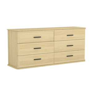 English Elm Dresser with Six Drawers in Warm Wood Grain Laminate for Modern Bedroom Storage Oak B365S00173