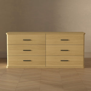 English Elm Dresser with Six Drawers in Warm Wood Grain Laminate for Modern Bedroom Storage Oak B365S00173
