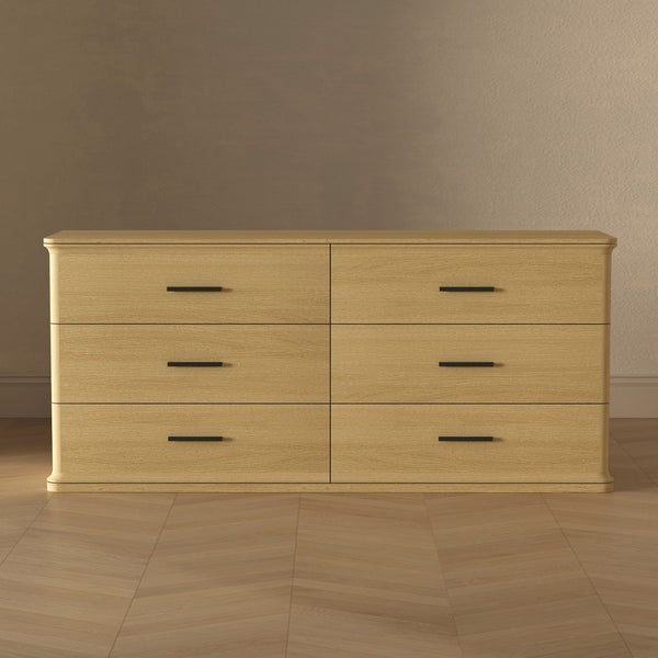 English Elm Dresser with Six Drawers in Warm Wood Grain Laminate for Modern Bedroom Storage Oak B365S00173