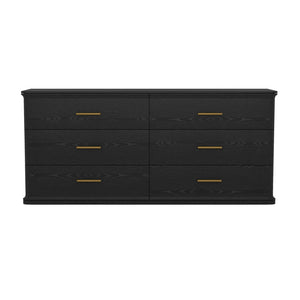 English Elm Dresser with Six Drawers in Warm Wood Grain Laminate for Modern Bedroom Storage Black B365S00174