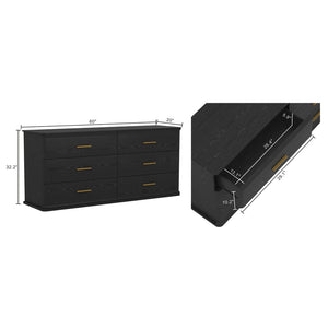 English Elm Dresser with Six Drawers in Warm Wood Grain Laminate for Modern Bedroom Storage Black B365S00174