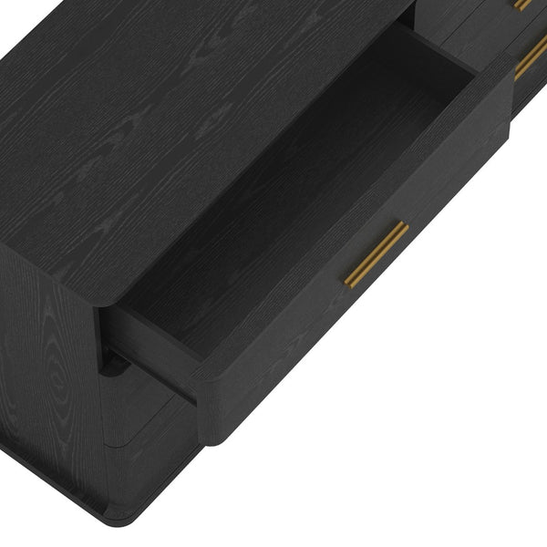 English Elm Dresser with Six Drawers in Warm Wood Grain Laminate for Modern Bedroom Storage Black B365S00174