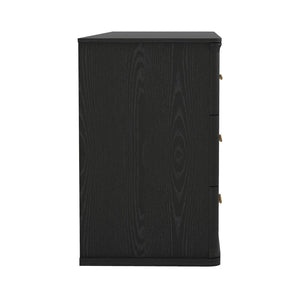 English Elm Dresser with Six Drawers in Warm Wood Grain Laminate for Modern Bedroom Storage Black B365S00174
