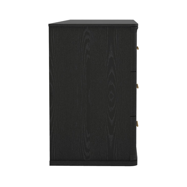 English Elm Dresser with Six Drawers in Warm Wood Grain Laminate for Modern Bedroom Storage Black B365S00174