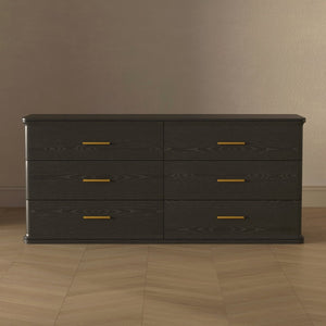 English Elm Dresser with Six Drawers in Warm Wood Grain Laminate for Modern Bedroom Storage Black B365S00174