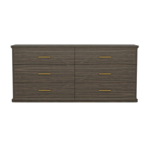 English Elm Dresser with Six Drawers in Warm Wood Grain Laminate for Modern Bedroom Storage Walnut B365S00175