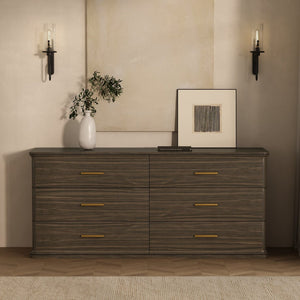 English Elm Dresser with Six Drawers in Warm Wood Grain Laminate for Modern Bedroom Storage Walnut B365S00175