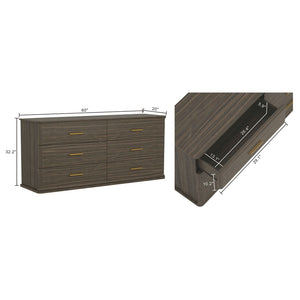 English Elm Dresser with Six Drawers in Warm Wood Grain Laminate for Modern Bedroom Storage Walnut B365S00175