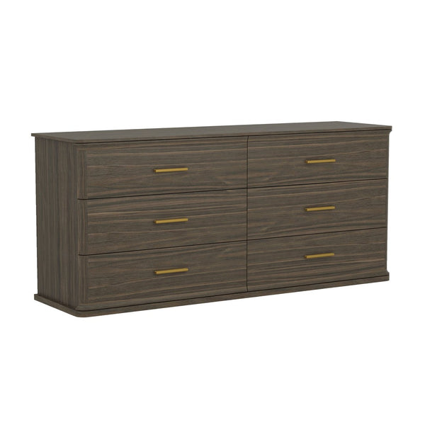 English Elm Dresser with Six Drawers in Warm Wood Grain Laminate for Modern Bedroom Storage Walnut B365S00175