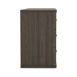English Elm Dresser with Six Drawers in Warm Wood Grain Laminate for Modern Bedroom Storage Walnut B365S00175