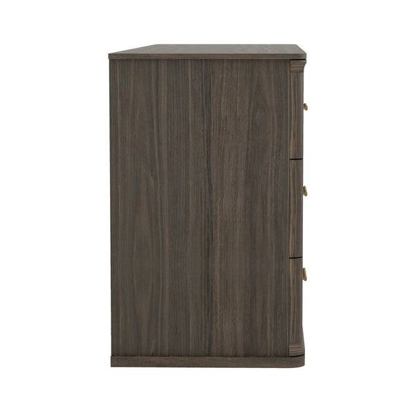 English Elm Dresser with Six Drawers in Warm Wood Grain Laminate for Modern Bedroom Storage Walnut B365S00175