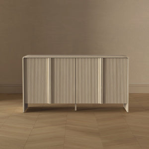 English Elm Sideboard with Fluted Drawer Fronts Push Open Handle Free Design for Dining Rooms Oak B365S00176