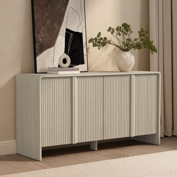 English Elm Sideboard with Fluted Drawer Fronts Push Open Handle Free Design for Dining Rooms Oak B365S00176