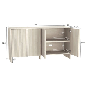 English Elm Sideboard with Fluted Drawer Fronts Push Open Handle Free Design for Dining Rooms Oak B365S00176
