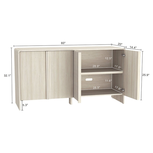 English Elm Sideboard with Fluted Drawer Fronts Push Open Handle Free Design for Dining Rooms Oak B365S00176