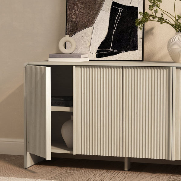 English Elm Sideboard with Fluted Drawer Fronts Push Open Handle Free Design for Dining Rooms Oak B365S00176