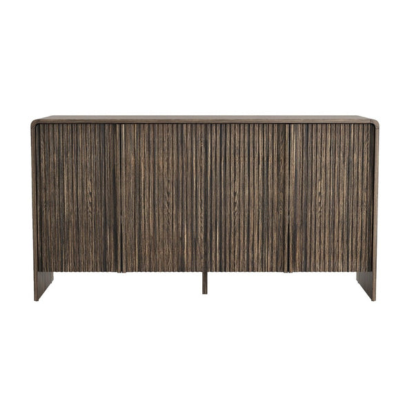 English Elm Sideboard with Fluted Drawer Fronts Push Open Handle Free Design for Dining Rooms Dark Walnut B365S00177