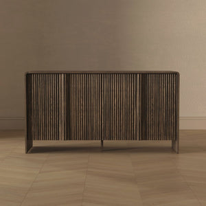 English Elm Sideboard with Fluted Drawer Fronts Push Open Handle Free Design for Dining Rooms Dark Walnut B365S00177