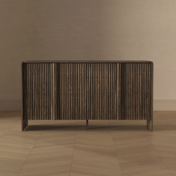 English Elm Sideboard with Fluted Drawer Fronts Push Open Handle Free Design for Dining Rooms Dark Walnut B365S00177