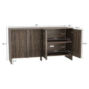 English Elm Sideboard with Fluted Drawer Fronts Push Open Handle Free Design for Dining Rooms Dark Walnut B365S00177