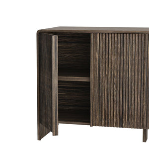 English Elm Sideboard with Fluted Drawer Fronts Push Open Handle Free Design for Dining Rooms Dark Walnut B365S00177