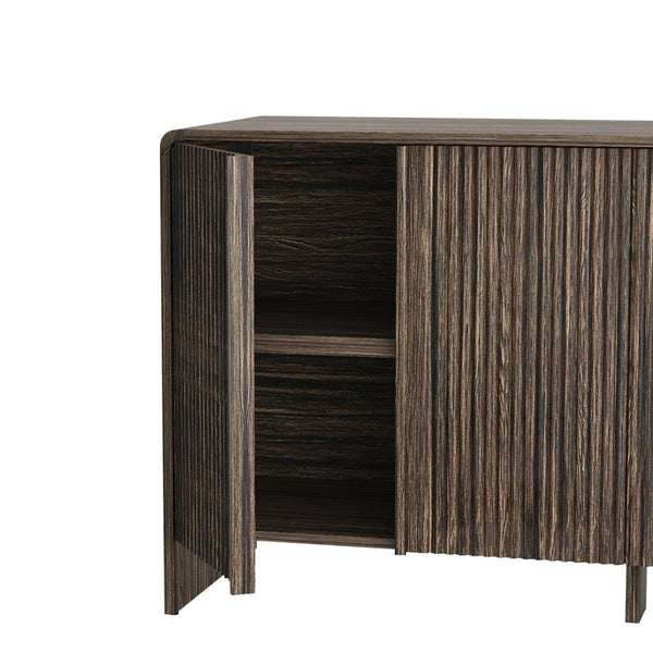 English Elm Sideboard with Fluted Drawer Fronts Push Open Handle Free Design for Dining Rooms Dark Walnut B365S00177