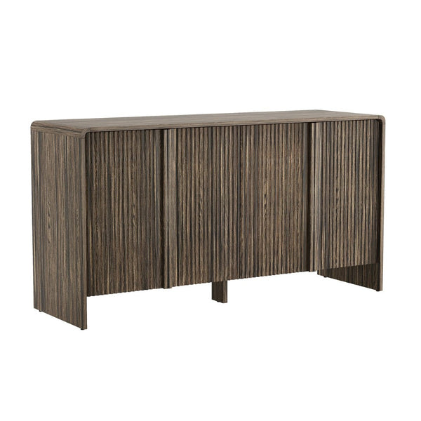 English Elm Sideboard with Fluted Drawer Fronts Push Open Handle Free Design for Dining Rooms Dark Walnut B365S00177