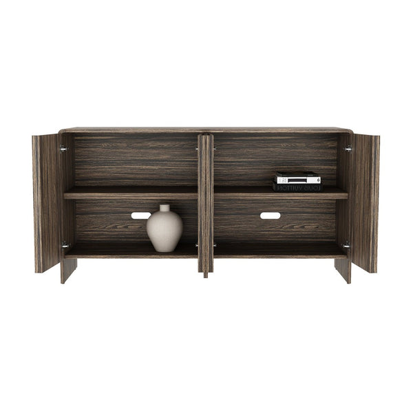 English Elm Sideboard with Fluted Drawer Fronts Push Open Handle Free Design for Dining Rooms Dark Walnut B365S00177