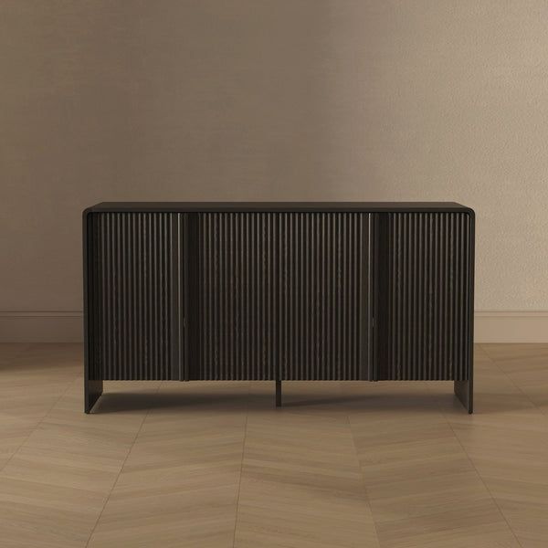 English Elm Sideboard with Fluted Drawer Fronts Push Open Handle Free Design for Dining Rooms Black B365S00178