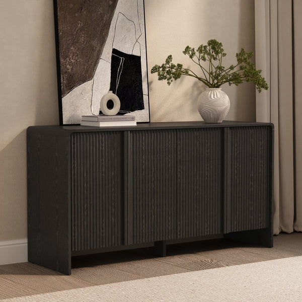 English Elm Sideboard with Fluted Drawer Fronts Push Open Handle Free Design for Dining Rooms Black B365S00178