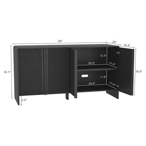 English Elm Sideboard with Fluted Drawer Fronts Push Open Handle Free Design for Dining Rooms Black B365S00178