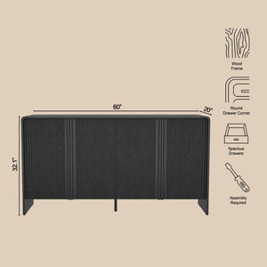English Elm Sideboard with Fluted Drawer Fronts Push Open Handle Free Design for Dining Rooms Black B365S00178